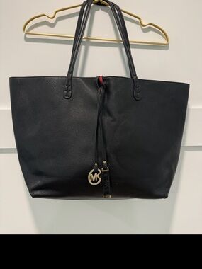 Michael Kors Black Leather Tote with MK Charm